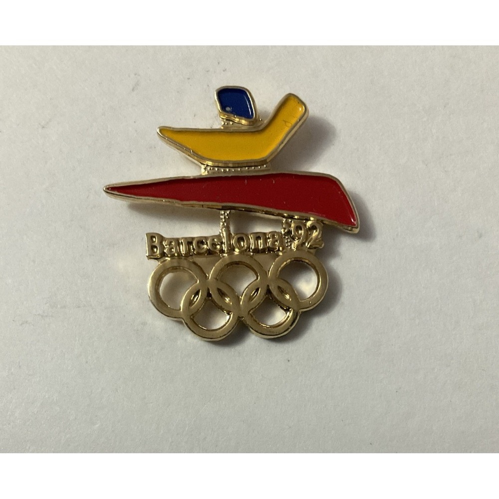 Vtg 1992 Barcelona Olympic Lapel Pin Hat Pinback Gold Tone Summer Games